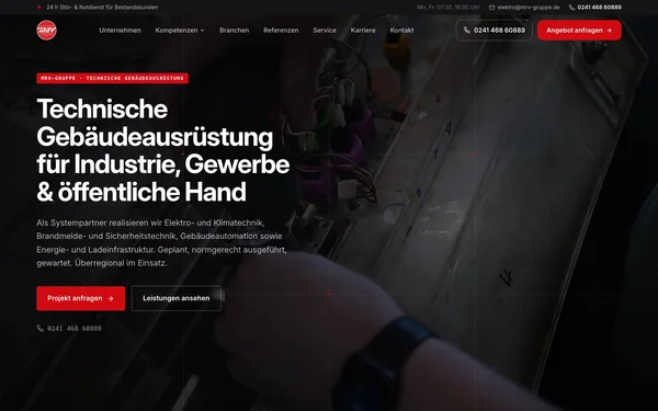 Website der MRV-Gruppe für Elektro- und Gebäudetechnik