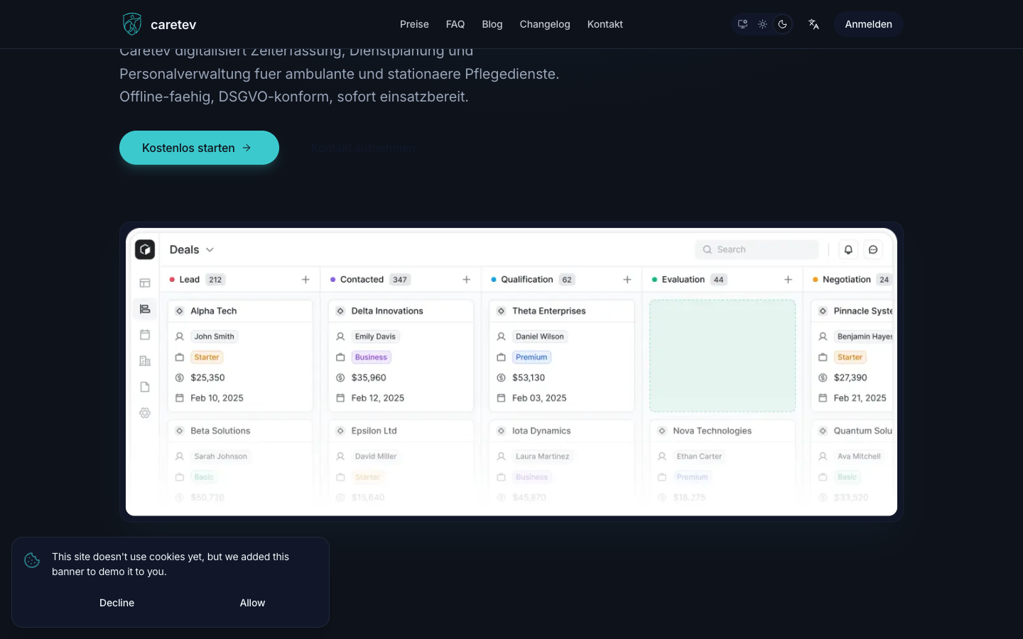 Caretev – Website & Landing Page – Webdesign & Landing Page für HR-Software | PurpleQ Referenz